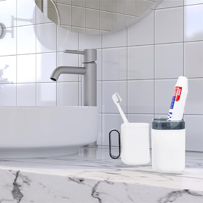 2-in-1 Compact Design Travel Toothbrush Case with Rinse Cup & Handle – Leak-Proof Toothbrush Holder for Travel, Camping, Gym, Outdoor – Portable & Hygienic Storage for Oral Care Essentials