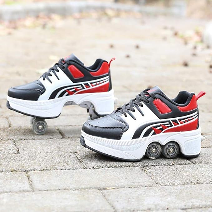 Double-Row Deform Wheel Automatic Walking Shoes Invisible Deformation Roller Skate 2 in 1 Removable Pulley Skates Skating Parkour-StrideForce Fitness