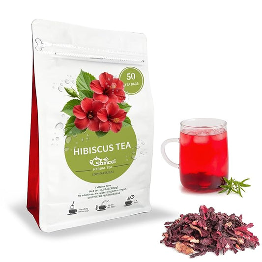Samcci - Hibiscus Tea Bags, 50 Teabags - Premium dried hibiscus flower for tea - flor de jamaica natural - Non-GMO - Caffeine-free - Rich in Antioxidants & Support Digestion-StrideForce Fitness