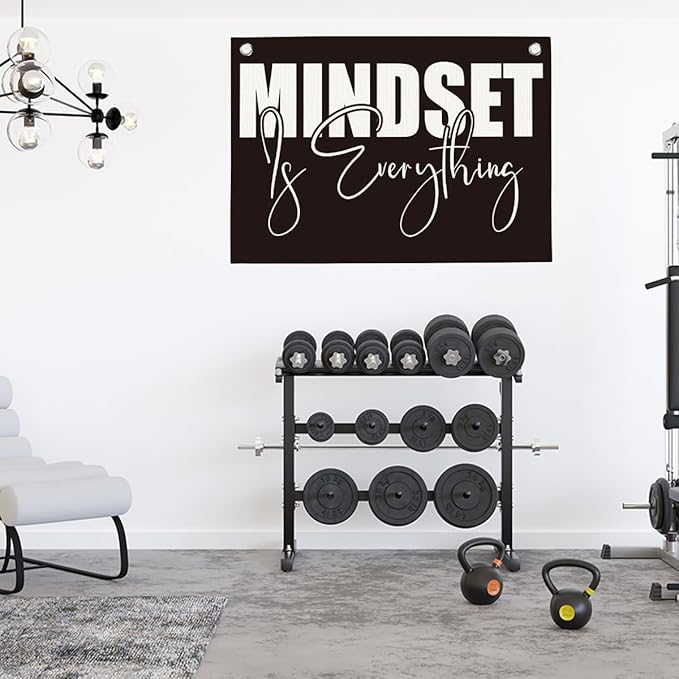Mindset is Everything Gym Motivational Wall Art Banner Dorm Posters Gifts for Guys Men Women Gym Flag Decor for Home Gym Bedroom Workout Room 30x20 Inchs-StrideForce Fitness