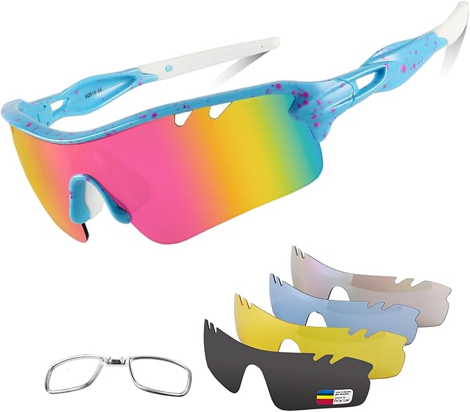 BangLong Polarized Sports Sunglasses Cycling Sun Glasses for Men Women with 5 Interchangeable Lenes for Running Baseball Golf-StrideForce Fitness