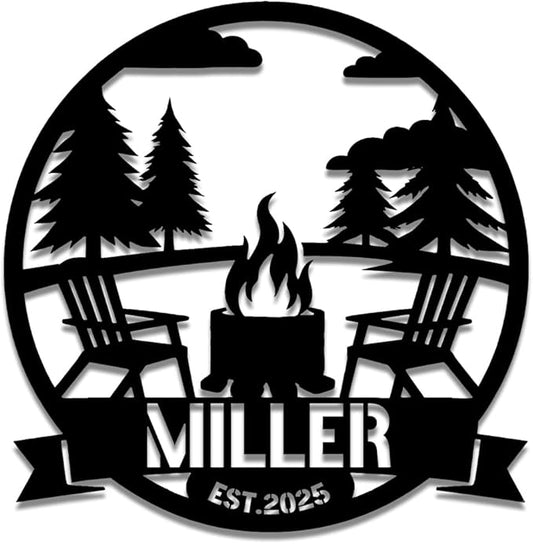 Personalized Campfire Metal Name Sign | Custom Camping Metal Signs | Family Wall Art & Split Letter Name | Wedding Gift & Anniversary | Indoor Decor Gift for Women, Men, Wife, Parents, Couple-StrideForce Fitness