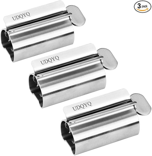Toothpaste Squeezer - Metal Tube Squeezer Stainless Steel Tube Wringer UDQYQ Toothpaste seat Holder Stand (3 Pack)