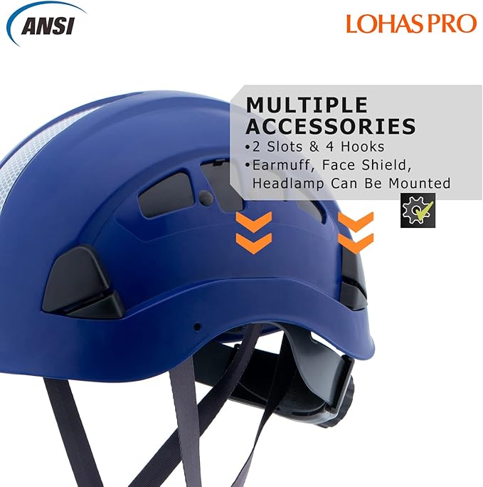LOHASPRO Hard Hats Construction Safety Helmet ANSI Z89.1 Approved OSHA Hardhat Vented Men Worker Blue Hard Hat with Chin Strap Tree Climbing Rescue Arborist Helmet (P5 Blue)-StrideForce Fitness