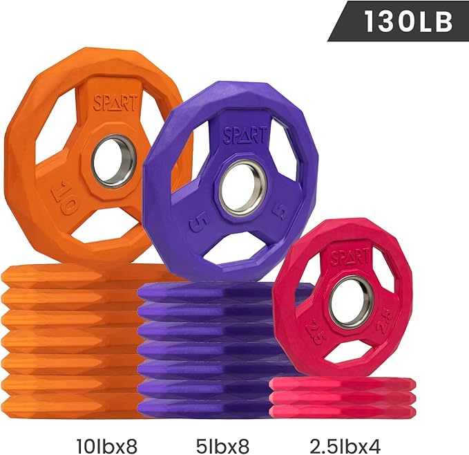 SPART Color Coded Weight Plate 2-Inch Rubber Coated Olympic Grip Plate for Barbell, Solid Cast Iron Weight Plates for Strength Training, Weightlifting, Crossfit, Home Gym, 2.5LB/5LB/10LB/25LB/35LB/45LB, Pair-StrideForce Fitness