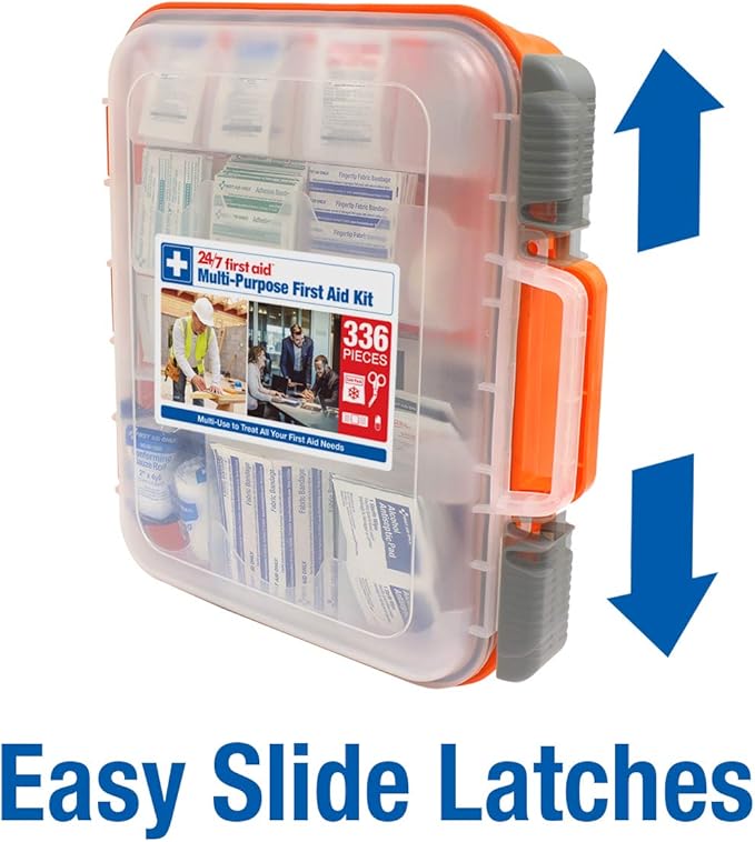 24/7 First Aid OSHA Compliant First aid Kit, All-Purpose 100-Person Emergency First Aid Kit for Business, Home, and Car in Plastic Case with Easy-Slide Latches, 336 Pieces-StrideForce Fitness
