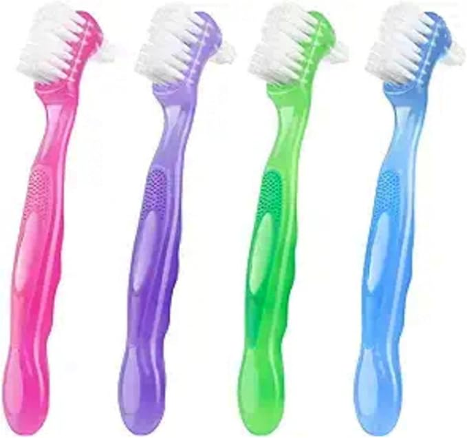 Denture Toothbrush, 4Pcs Denture Brush, Dual Head Toothbrush with Hard Bristles, Comfortable Handle for Elderly, Easy to Use Hard Hygienic Bristle for Care Cleaner