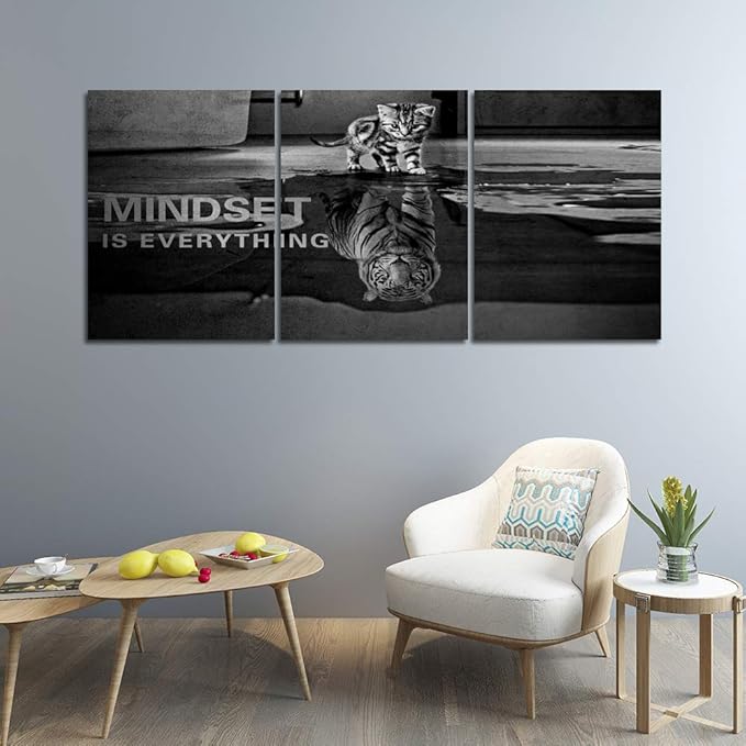3 Panels Mindset is Everything Motivational Canvas Wall Art Inspirational Entrepreneur Quotes Poster Print Artwork Painting Picture for Framed Home Decoration Living Room office bedroom 60''W x 28''H-StrideForce Fitness