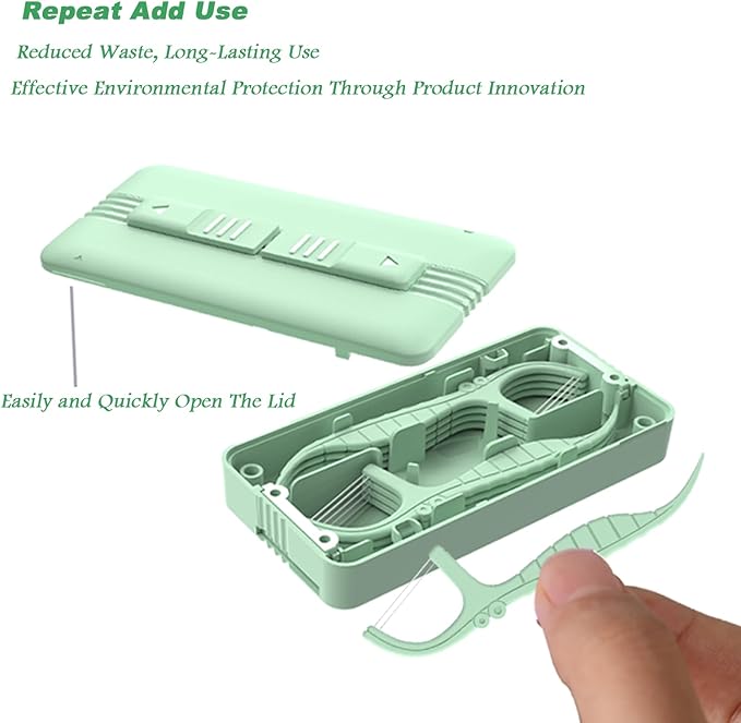 Holy rose Portable Flosser Dispenser with Twin-Line Dental Floss Picks Floss 10 Count,Two-Way Dispense Floss Stick Mint Flavor,Portable Case is Travel Most Effective Tool for Oral Care.
