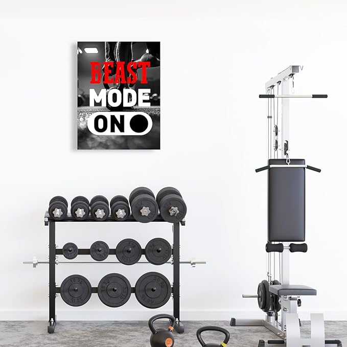 Inspirational Gym Wall Decor,Fitness Quotes Wall Art,Beast Mode on Canvas Wall Decor for Home Gym-StrideForce Fitness