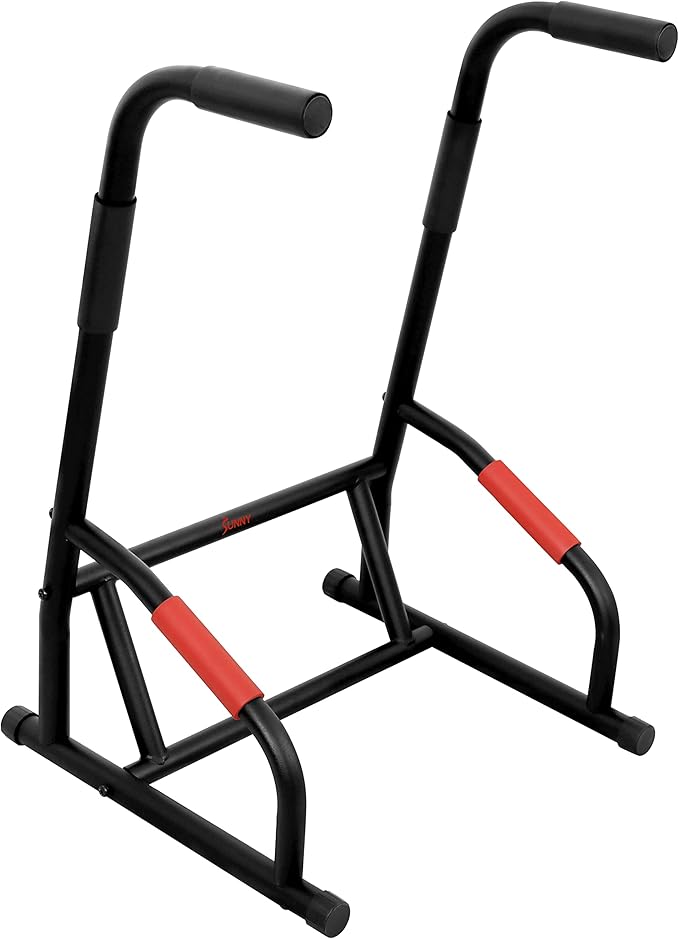 Sunny Health & Fitness Power Tower, Dip Bar, Push-Up & Pull Up Assisting Parallette Station w Optional Rock Climbing Grip Trainer-StrideForce Fitness