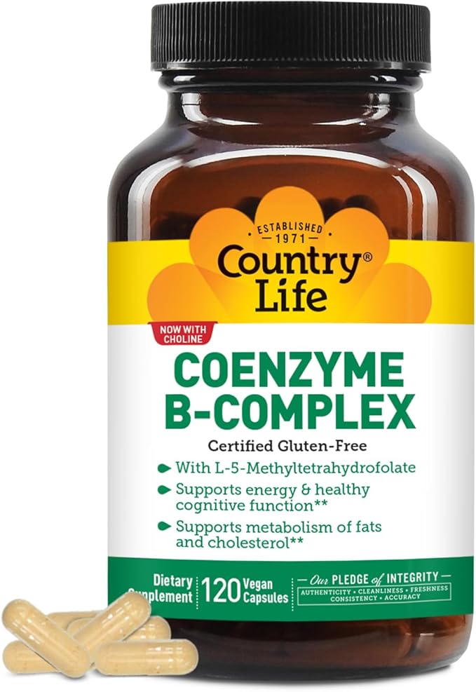 Country Life Coenzyme B-Complex, 120 Capsules – Supports Energy & Metabolism, Mood & Cognitive Function – Vegan, Gluten-Free, Bioavailable B Vitamins with Choline-StrideForce Fitness