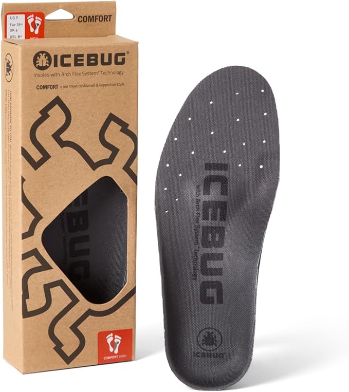 Icebug Comfort Insoles with Dynamic Arch Support, Charcoal Medium Arch, M 12-StrideForce Fitness