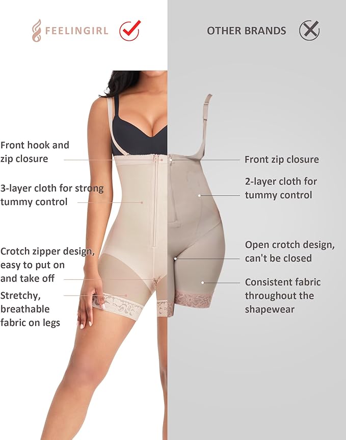 FeelinGirl Faja Body Shaper Tummy Control Shapewear for Women Butt Lifter Post Surgery Fajas Postparto Para Mujer-StrideForce Fitness