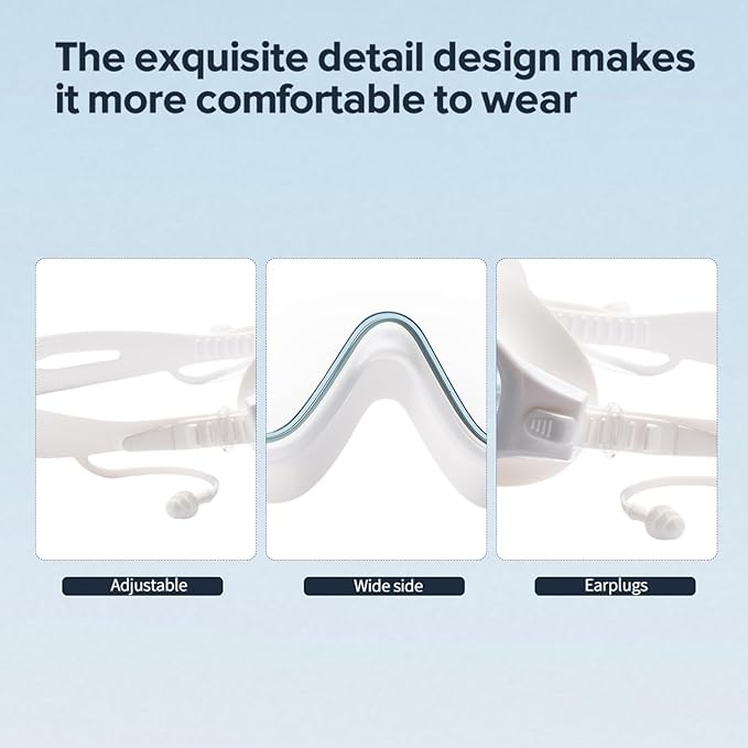 Adult Swimming Goggles,Leak-Proof,Anti-Fog Pool Glasses,Wide View Swim Goggles with Ear Plugs and Nose Clip-StrideForce Fitness