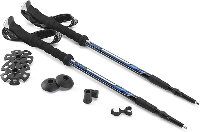 Cascade Mountain Tech Lightweight Aircraft-Grade Aluminum Trekking Poles with Extended Down Grip Plus Tip Kit-StrideForce Fitness