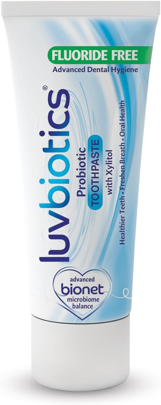 Luv Biotics Flouride Free Toothpaste with Oral Probiotics, Xylitol & Aloe Vera for Fresh Breath, Cavity Protection, Microbiome Support-75ml