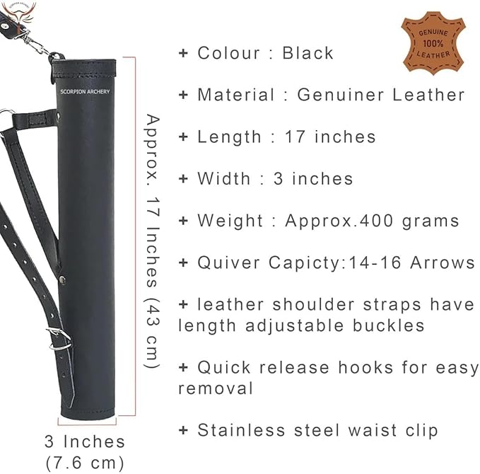 Traditional Back Quiver Bow Arrow Holder Handmade Leather Quiver Lightweight & Comfortable Gift for him Aniversary Gift-StrideForce Fitness