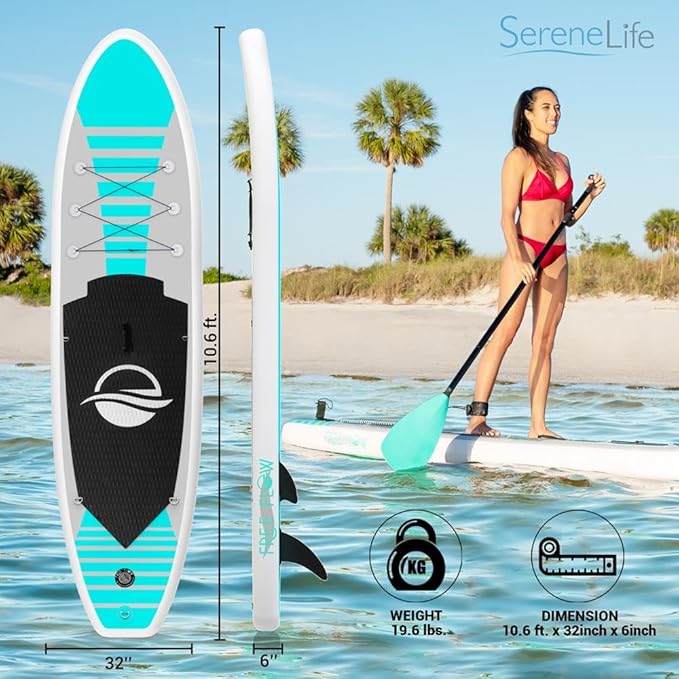 SereneLife Inflatable Stand Up Paddle Board with Premium SUP Accessories – Wide Stable Design with Non-Slip EVA Deck Pad for Adults and Youth of All Skill Levels-StrideForce Fitness
