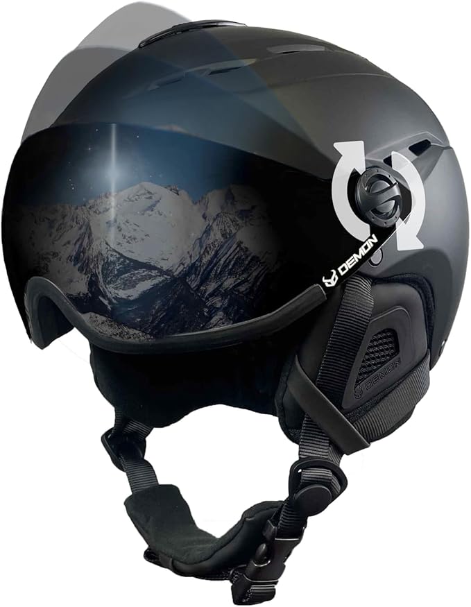 Demon United Ski and Snowboard Visor Helmet-Snowboard Helmet with Removable Visor Goggles and Rear Dial Adjustment- Snow Sport Helmets for Men and Women-StrideForce Fitness