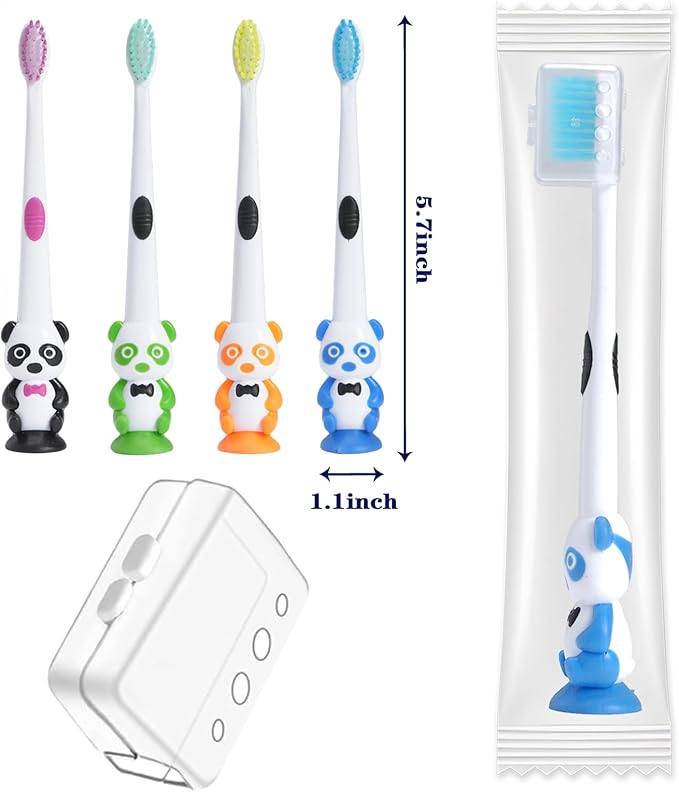 100 Pack Kids Toothbrush Bulk Soft Bristles Toddler Toothbrush with Suction Cup, Lovely Includes Travel Covers, Individually Wrapped Toothbrushes for Kid Home School Daycare Camp (Panda)