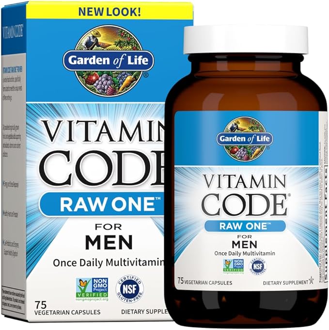 Garden of Life Vitamin Code Raw One for Men, Once Daily Multivitamin, 75 Capsules, One a Day Mens Vitamins Plus Fruit, Veggies & Probiotics for Mens Health, Vegetarian Multivitamins-StrideForce Fitness
