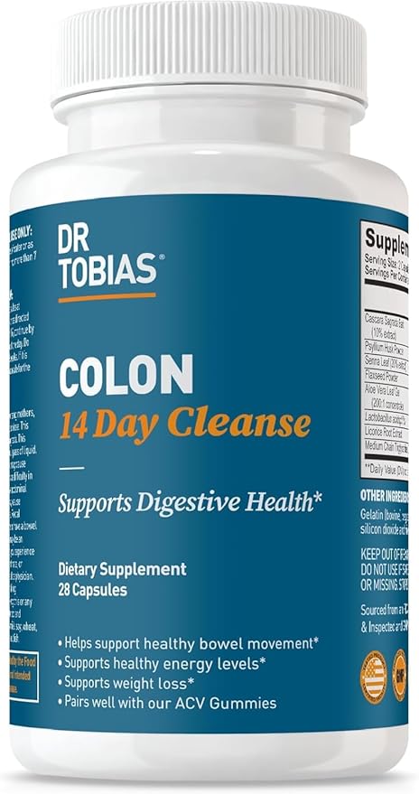 Dr. Tobias Colon 14 Day Cleanse, Advanced Gut Cleanse Detox for Women & Men with Cascara Sagrada, Psyllium Husk, Senna Leaf & Probiotics, Non-GMO Colon Cleanse, 28 Capsules 1-2 Daily-StrideForce Fitness