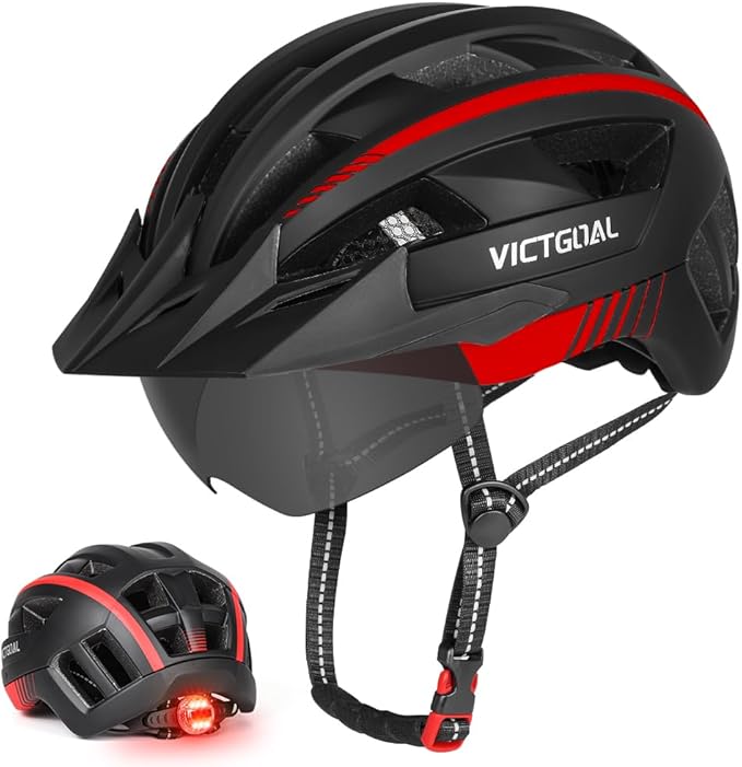 VICTGOAL Bike Helmet for Men Women with Led Light Detachable Magnetic Goggles Removable Sun Visor Mountain & Road Bicycle Helmets Adjustable Size Adult Cycling Helmets-StrideForce Fitness