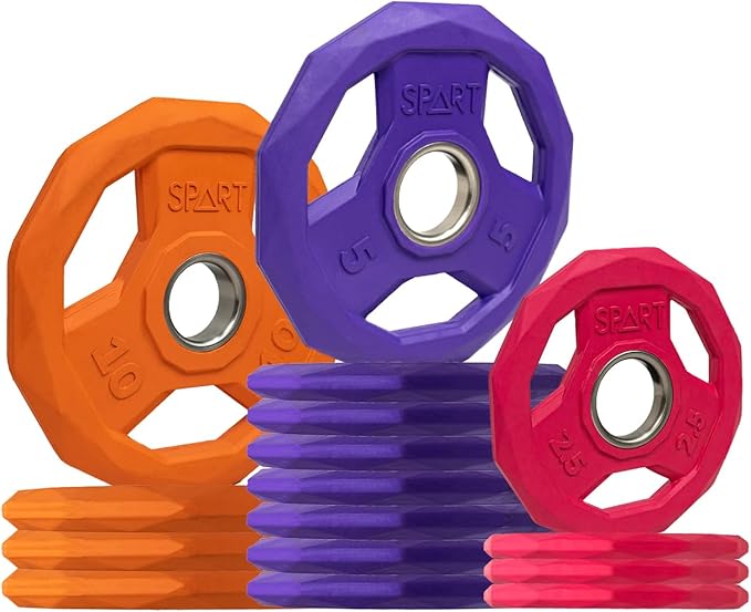 SPART Color Coded Weight Plate 2-Inch Rubber Coated Olympic Grip Plate for Barbell, Solid Cast Iron Weight Plates for Strength Training, Weightlifting, Crossfit, Home Gym, 2.5LB/5LB/10LB/25LB/35LB/45LB, Pair-StrideForce Fitness