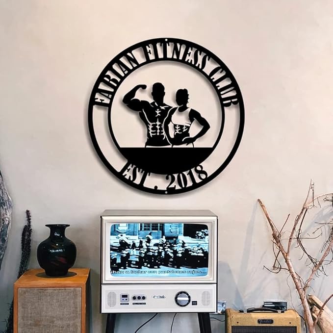 Gym Metal Wall Art Personalized Custom Name Fitness Decor, Workout Room Powerlifting Sign, Home Garage Center Motivational Gift for Women, Men, Dad, Papa, Grandpa, Mother, Sister, Girls, Family-StrideForce Fitness