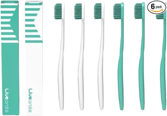 V-Cut Orthodontic Toothbrush (Mint 3 Units + White 3 Units) - Compact Head for Braces, Ergonomic Handle, Deep Cleaning, Gentle Bristles for Brackets and Wires