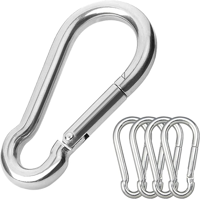 5PCS 3.15in Large Carabiner Clip, Stainless Steel Carabiner Heavy Duty, Spring Snap Hook, Locking Climbing Caribiners Clips for Gym, Plant Hanging, Outdoor Camping, Hiking. 600 lbs-StrideForce Fitness