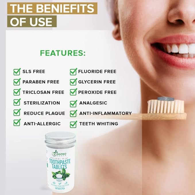 200 Pack Natural Toothpaste Tablet Bits - Chewable Mouthwash Whitening Bite Tablets for Teeth SLS & Fluoride Free Eco & Travel Friendly - Zero Waste Packaging - Mint & Activated Charcoal (Peppermint)