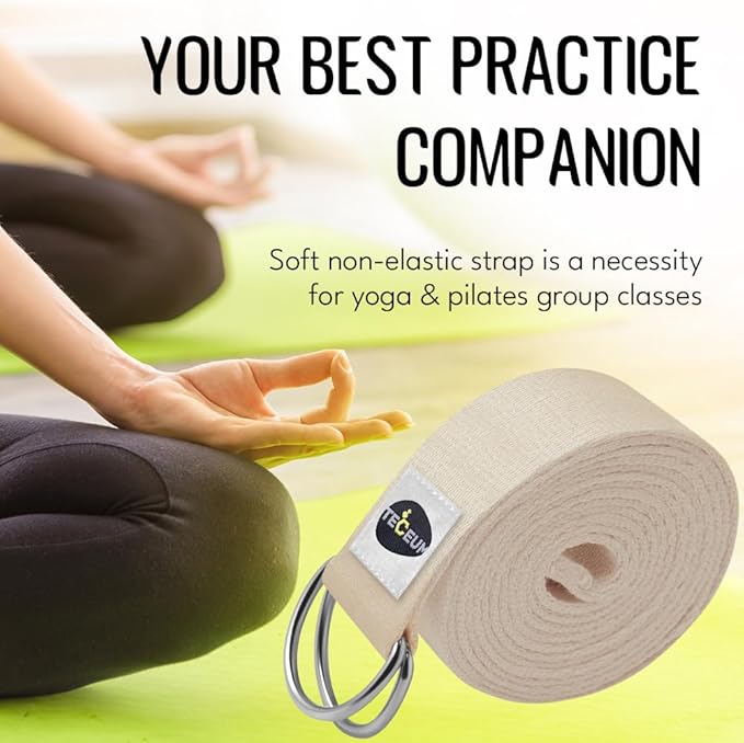 TECEUM Yoga Strap & Mat Strap – 2 IN 1 – Cotton – 6 ft 8 ft 10 ft (30+ colors) – Adjustable Non-Slip Belt for Yoga, Pilates, Stretching, Physical Therapy, Fitness & Home Workout – For Carrying Mats-StrideForce Fitness