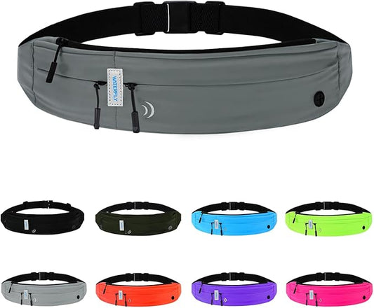 WATERFLY Running Belt Fanny Pack: Runner Marathon Jogging Waist Pack Sport Workout Exercise Fitness Phone Holder Belt for Men Women Jogger Slim Waistband Dark Grey-StrideForce Fitness