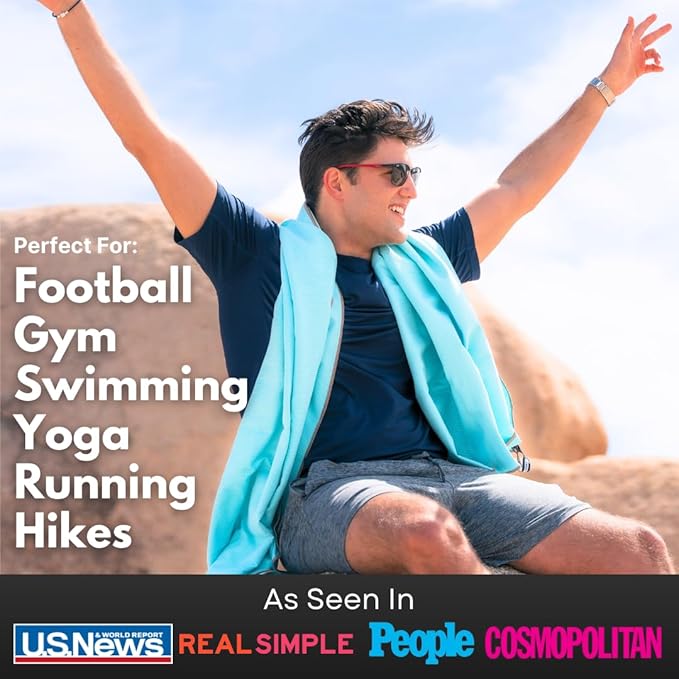 ECCOSOPHY Microfiber Beach Towel – Quick Dry Gym Towel, Highly Absorbent with Ribbed Texture, Lightweight – Ideal for Travel, Pool, Yoga, Fitness & Outdoor Adventures – 60x30 Aqua-StrideForce Fitness