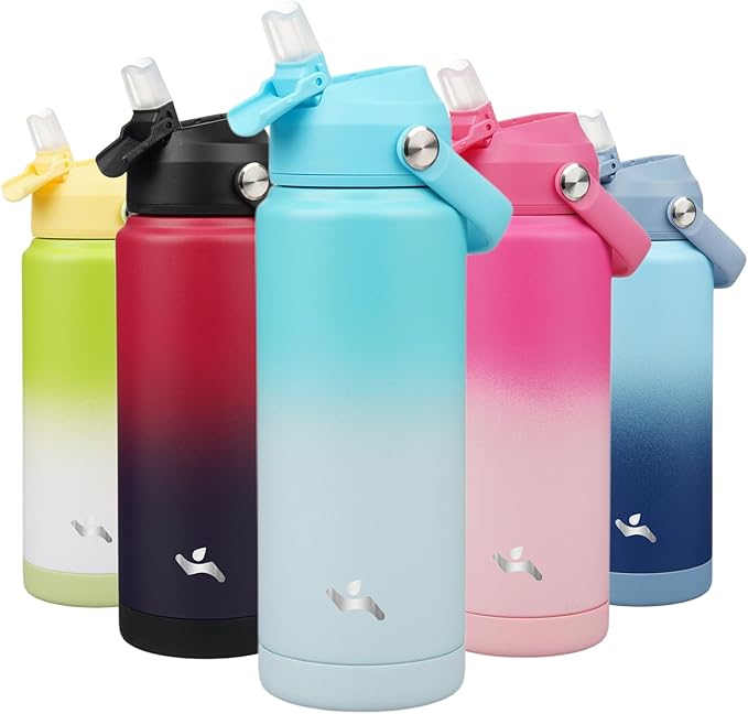 Insulated Water Bottle with Straw Lid,24 oz Stainless Steel Vacuum Metal Bottle with Silicone Handle,Sea Salt-StrideForce Fitness