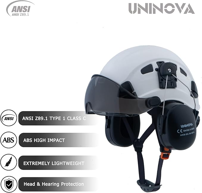 UNINOVA Arborist Helmet Forestry Helmet Chainsaw Helmet with Visor and Earmuffs,OSHA Safety Hard Hat Helmet for Logging Trimming Mowing Climbing Tree Service Garden Work-StrideForce Fitness