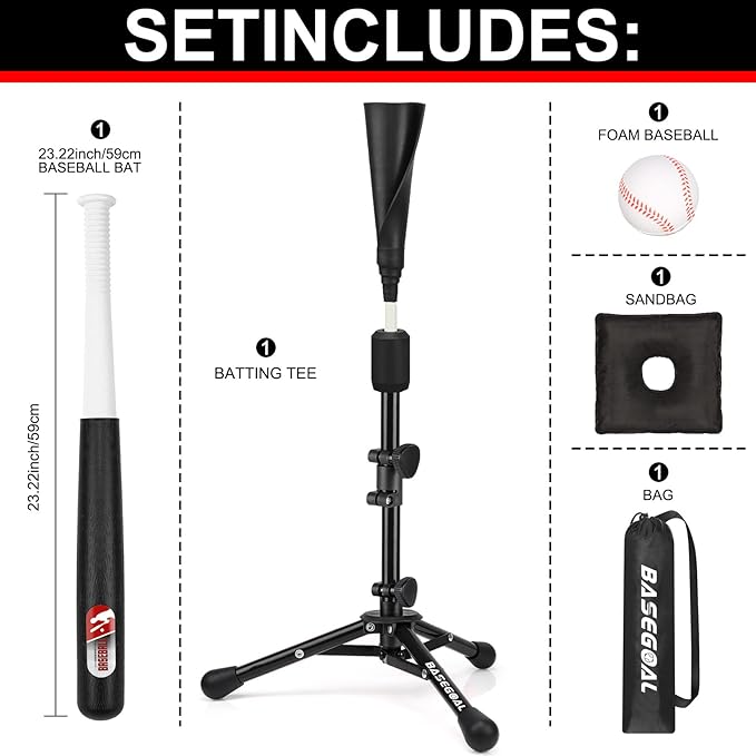 Baseball Tee for Kids,Youth Stand Set,Teeball Set,Youth Baseball,Softball Batting Tee Set,Easy Adjustable Height-StrideForce Fitness