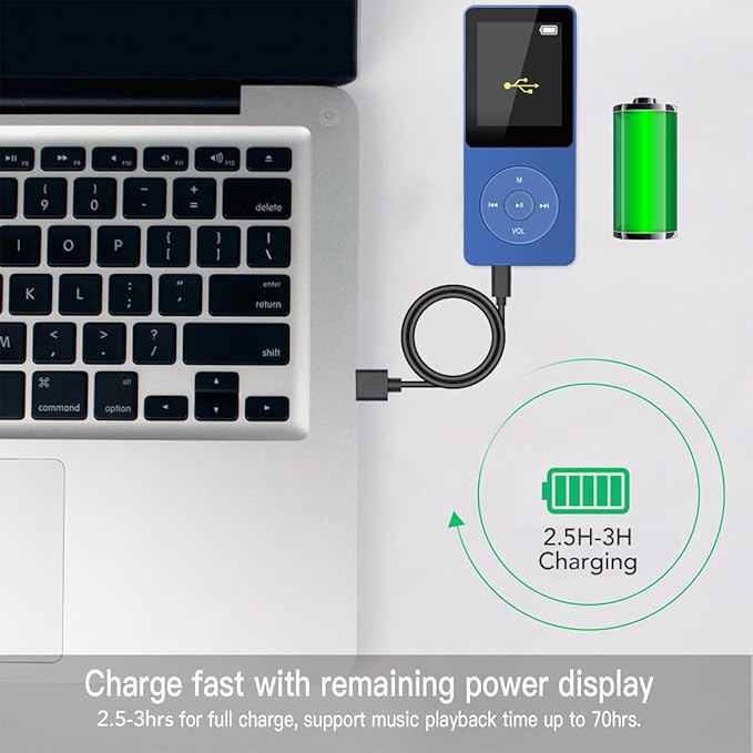 AGPTEK A02S 16GB MP3 Player, 70 Hours Playback Lossless Sound Music Player, Supports up to 128GB, Dark Blue-StrideForce Fitness