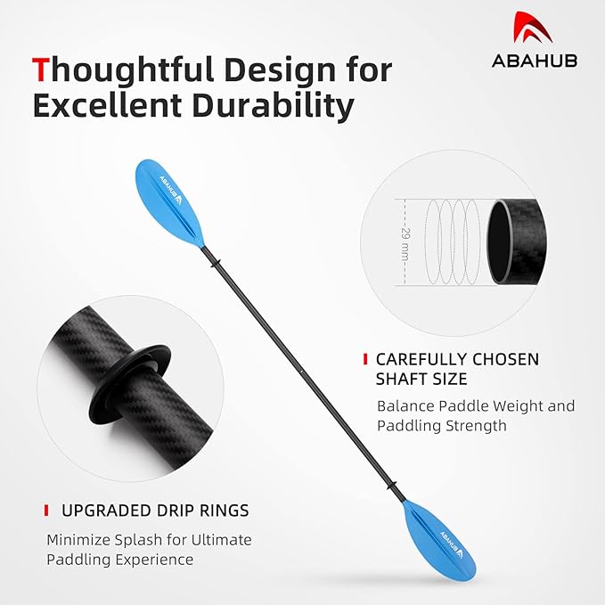 Abahub 1 x Carbon Kayak Paddles, 90.5 Inches Kayaking Oars for Boating, Canoeing with Free Paddle Leash, Carbon Fiber Shaft Black/Blue/Green/Orange/Yellow/White/Red Plastic Blades-StrideForce Fitness