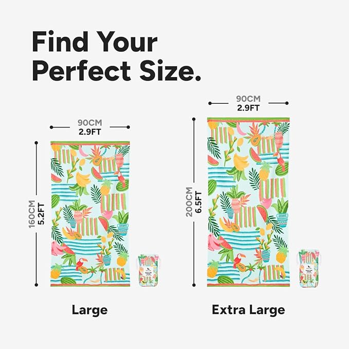 Dock & Bay Beach Towel - Quick Dry, Sand Free - Compact, Lightweight - 100% Recycled - Includes Bag - Tropicana Treat - Large (160x90cm, 63x35)-StrideForce Fitness