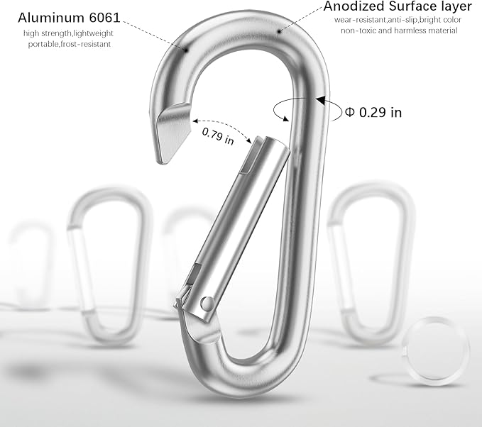 sprookber 3" Aluminum Carabiner D Ring, Caribeener Clips, Spring Snap Hook for Keychain Clip, Set of 10-StrideForce Fitness