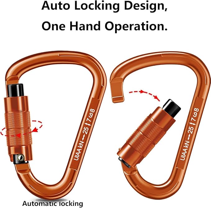 Auto Locking Carabiner Heavy Duty Carabiner 25kN UIAA Certified Climbing Carabiner Climbing Equipment Safety Carabiners for Rappelling, Hammocks, Rescue, Dog Leash, Swing-StrideForce Fitness