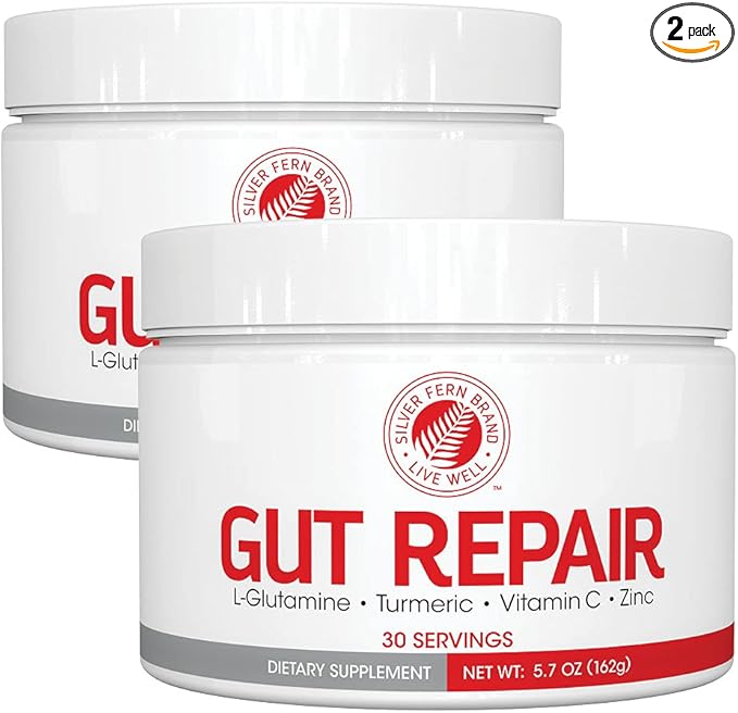 Silver Fern Gut Repair - Digestive Health Supplement Powder - L-Glutamine, Curcumin, Zinc & Ascorbic Acid (2 Tubs - 60 Servings)-StrideForce Fitness