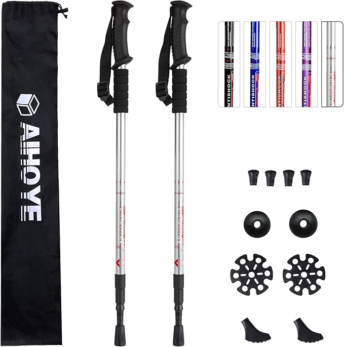 Aihoye Hiking Trekking Poles, 2 Pack Collapsible, Lightweight, Anti Shock, Walking Sticks, Adjustable Hiking Pole for Men and Women-StrideForce Fitness
