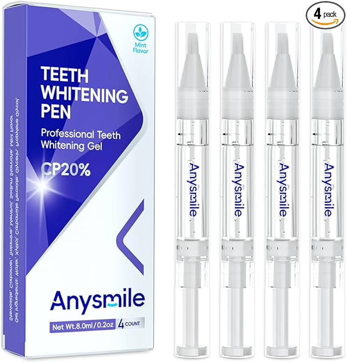 Teeth Whitening Pens Non Sensitive Teeth Whitener Gel with Effective 20% Carbamide Peroxide, 4 Professional Tooth Whitening Gel Pens 2ml/Pen