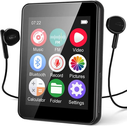 64GB Music Player with Bluetooth 5.3, 2.4" Portable MP3 Player with Speaker, FM Radio, Voice Recorder, E-Book, Full Touch Screen, Supports up to 256GB (Earphones Included)-StrideForce Fitness