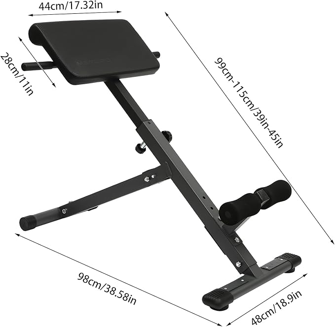 Roman Chair, Hyperextension Bench Roman Chair Adjustable Back Extension Machine Lower Back Exercise Equipment Multi-Functional Workout Bench for Home Gym Full Body Abs Glutes Core Muscles-StrideForce Fitness