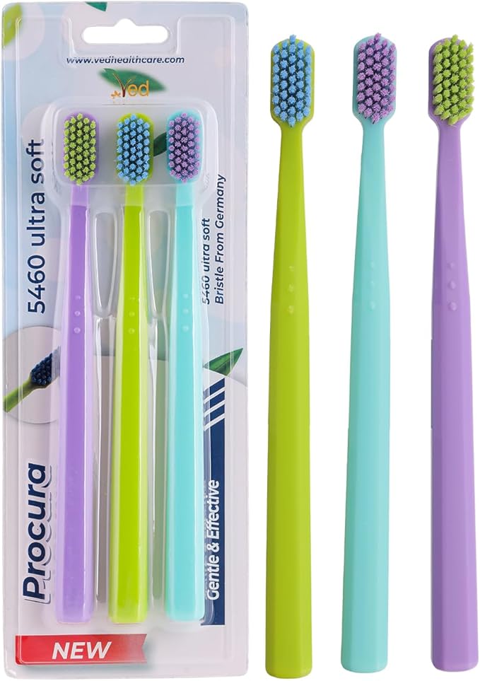 Ved Replacement Heads for Tooth Brush - Brush Head Pack, Soft Bristle Toothbrushes for Adults, Medium & Extra Soft Options, Adults with 5,460 Super Soft Bristles for Sensitive. (Purple+Cyan+Green)
